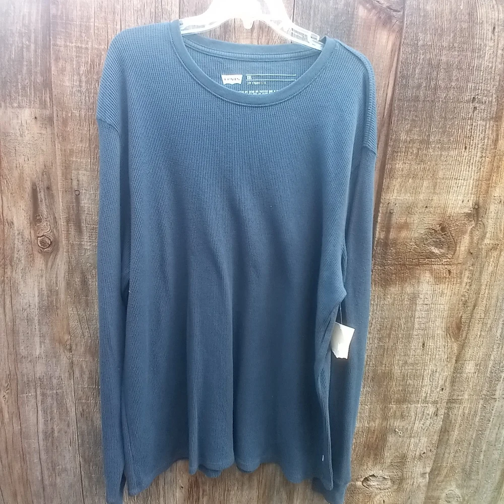 Levis Long Sleeve Relaxed Thermal Shirt XXL Blue Pullon Crew Neck Relaxed Fit
